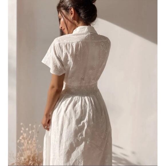NWT Zara Openwork Embroidered Midi Cotton Dress Oyster White Blogger Favorite XS - Picture 4 of 16